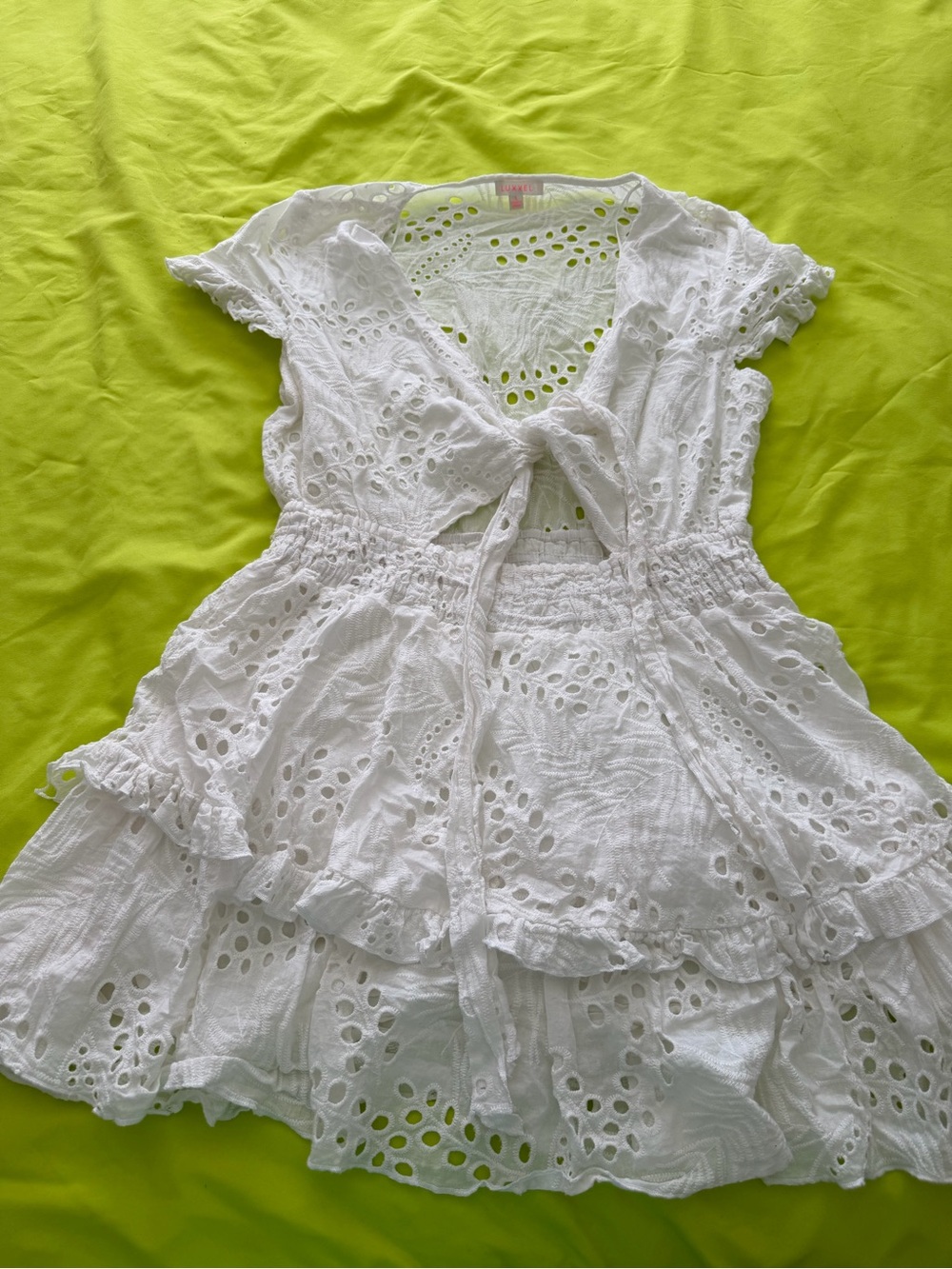 Luxxel White Eyelet Tie-Front Casual Dress